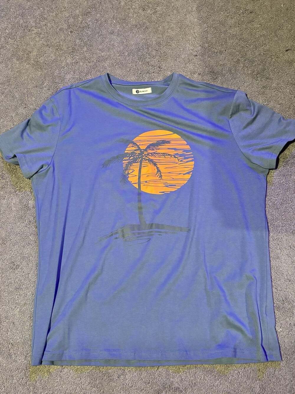 Runcati Men's Short Sleeve Crew Neck T-Shirt with Sunset Palm Tree Graphic XL